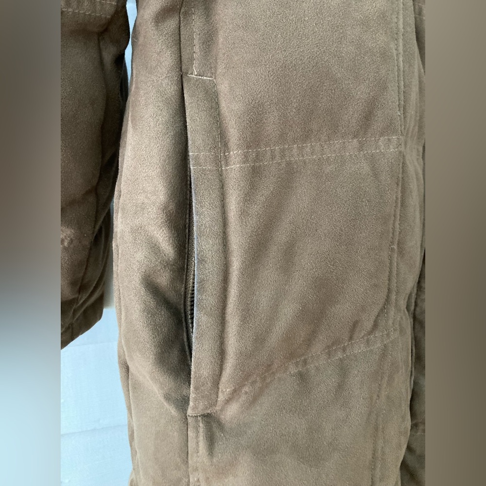 L.L. Bean | Faux Suede Quilted Goose Down Parka Sherpa Collar Size Small Petite - Picture 5 of 10